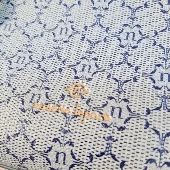 NWOT NANETTE LEPORE Blue Vegan Leather Logo Pattern Hobo Purse - Picture 7 of 11